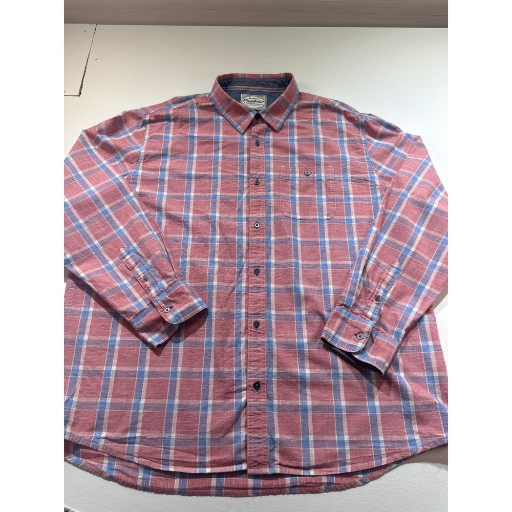 Flag & Anthem Mens XXL Red Blue Plaid Long Sleeve Button Down Shirt Pocket
